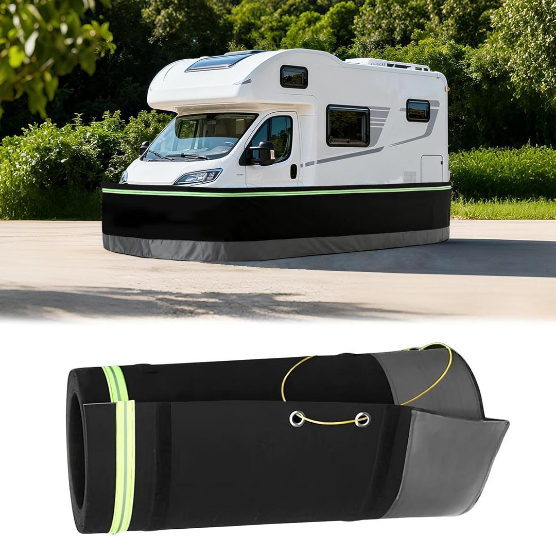JeCgRrY RV Skirt for Travel Trailer, Panels Wind and Snow Proof, Camper skirting, All-Weather Protection Barrier with Easy Installation Kit Night Reflective Strip(2.6ft High,20m/65ft)