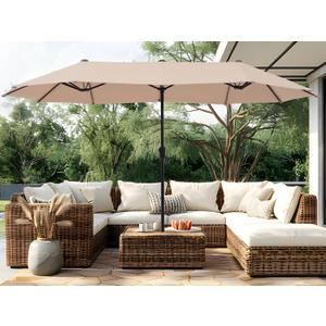 PHI VILLA 13ft Large Patio Umbrella Double-Sided Twin Outdoor Market Umbrella with Crank, Beige