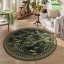 Rugcomf Circle Rug Impressionist-Style Vintage 5ft Round Rug Non Slip Low Pile Small Circular for Bedroom Bathroom Entryway Kids Room Office College Dorm, Green