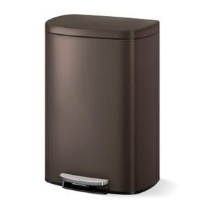 GarveeHome Stainless Steel Kitchen Trash Can, 13 Gal / 50 L Step-On Garbage Bin with Soft Close Lid, Large Rustproof Metal Trash Can for Kitchen, Brown