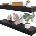 Floating Shelves 3 inch Thick for Wall Set of 2,Solid Pine Wood Wall Mount Shelf for Kitchen Living Room Bedroom Bathroom,8" D x 36" L x 3" H-Black