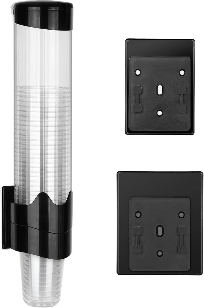 Upgraded Cup Dispenser, Wall Mount Pull Type Water Cooler Cup Holder for 9oz - 12oz Disposable Paper Plastic Cups for Home Office, with Magnetic Mounting Plate (Black)