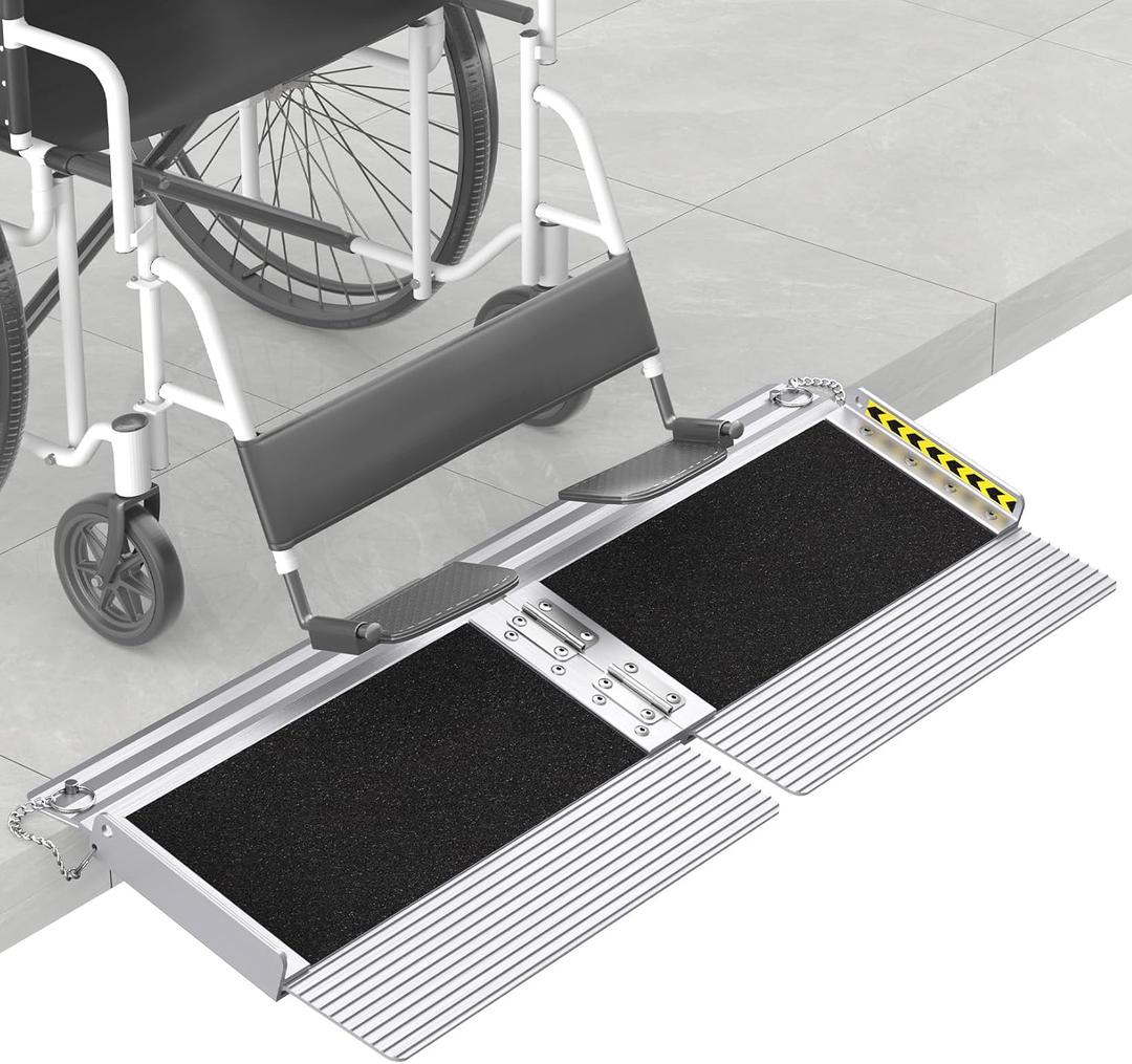 FACHNUO 1 Feet Portable Threshold Ramp with Self-Adjusting Bottom, Wheelchair Ramp for Home Doorways, Non-Skid Handicap Ramp for Home Steps, Folding Wheelchair Ramp, Maximum Applicable Height 2"