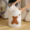 Kids Laundry Basket Nursery Hamper Baby Laundry Basket Stuffed Animal Toys Storage Baskets for Toddler Room Decor, Dirty Clothes Hampers with Drawstring Closure for Bedroom/Living Room/Nursery, Bear, 15.75"L x 15.75"W x 18.11"H
