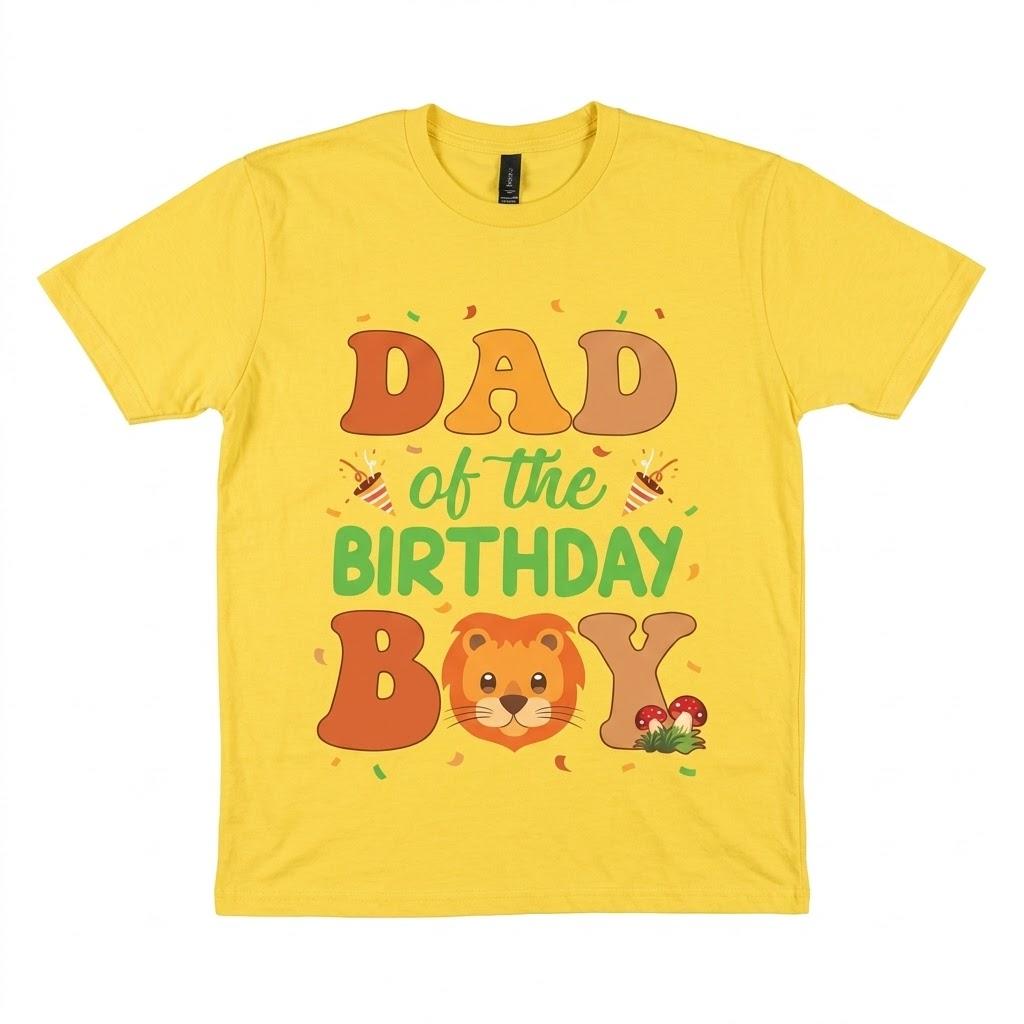 Dad Of The Birthday Boy Lion Family Party Decorations T-Shirt (Large,Yellow)