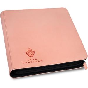 Card Guardian - 12 Pocket Premium Binder with Zipper for 480 Cards - Side Loading Pockets for Trading Card Games TCG (Pink)