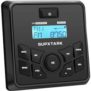 Marine Stereo Radio 4x45W Gauge Mounting WB/AM/FM Tuner Bluetooth Receiver for Boat, UTV, Golf Cart