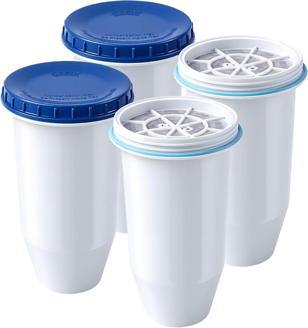 0 TDS Water Filter Replacement for Zero Pitcher & Dispenser | Upgraded 6-Stage Filtration | Removes 99.9% of Lead, Chromium, PFOA/PFOS | Compatible with ZR-001, ZR-004, ZR-017 | 4-Pack