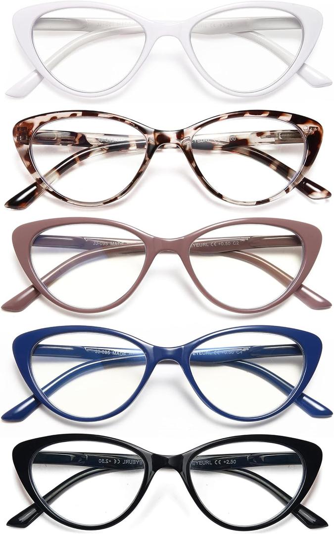 EYEURL Reading Glasses for Women 5 Pack Fashion Cat Eye Reading Glasses, Men Blue Light Blocking Readers with Spring Hinges Computer reading glasses.1.0