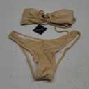 ZAFUL Women's Bandeau Bikini Set Tie Back Swimwear O Ring Strapless Two Piece Bathing Suit Apricot M