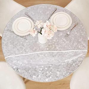Hagsfire Clear Round Fitted Vinyl Tablecloth, Waterproof Table Cloth with Elastic Edge, Plastic Table Cover Protector for Kitchen Dining, Wedding, Party Dinner (Clear Cover Fits 40"-44" Round Tables)