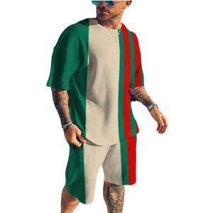 BIRW Mens Short Sets 2 Piece Outfits Fashion Summer Tracksuits Casual Set Short Sleeve and Shorts Stripe Set S