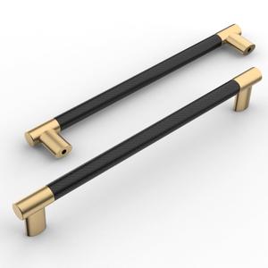 Amerdeco 10 Pack Matte Black and Gold Knurled Cabinet Pulls 10 Inch Hole Center, Kitchen Cabinet Handles for Drawer, Cupboard and Wardrobe 