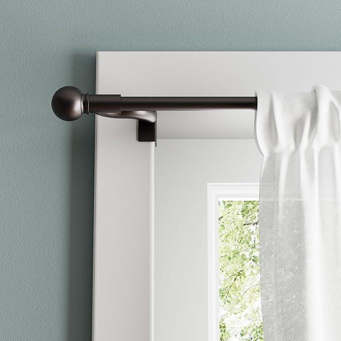 Zenna Home Adjustable Curtain Tension Rod with Decorative Round Finials, No Drill Window Rod, Easy Install Expandable Tension Curtain Rod for Windows, 28x66, Bronze