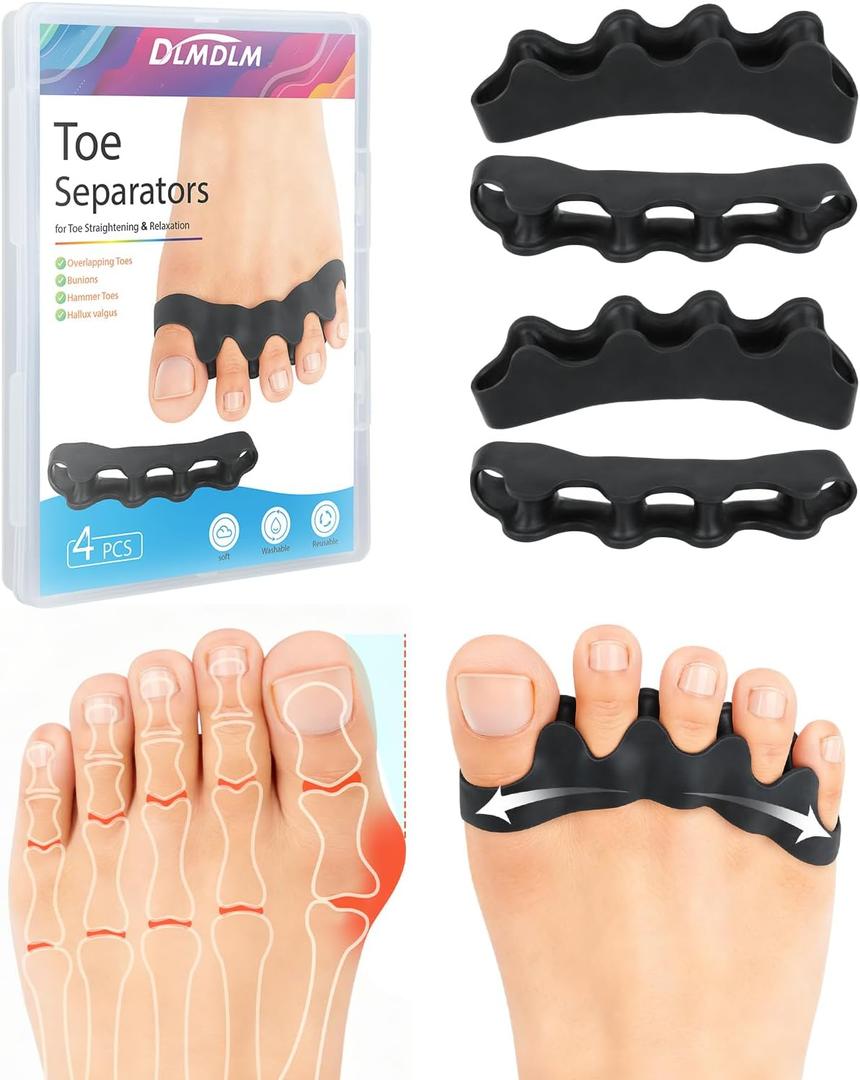 4PCS Silicone Toe Separators to Correct Toes Alignment for Women and Men, Toe Spacers Straightener for Bunion Relief, Hammertoes and Overlapping Toes (Extra Large)