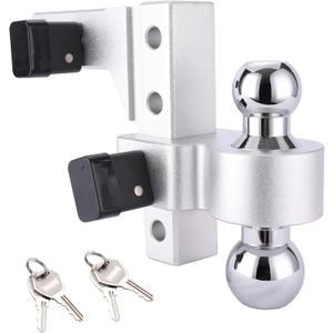 Adjustable Ball Mount Hitch 6 Inch Drop/Rise Includes 2" & 2-5/16" Chrome Steel Dual Balls, 2 Pcs 5/8" Key-Liked Lock, Aluminum Trailer Hitch for Vehicles, Boats, Fits 2" Receiver, 10000 lbs. GTW (Gray)