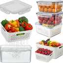 5 Pack Large Fruit Storage Containers for Fridge with Removable Colander-Plastic Food Storage Containers with Lids Airtight-Leak Proof Refrigerator Organizers and Storage of Vegetable -Produce Storage