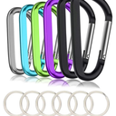 Rhin 7PCS Black Carabiner Caribeaner Clip,3" Large Aluminum D Ring Shape Carabeaner with 7PCS Keyring Keychain Hook…
