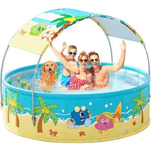 Foldable Swimming Pool with Canopy for Kids 78.7"x17.7" Hard Plastic Portable Dog Pool Anti-Slip Collapsible Large Kiddie Pool Indoor Outdoor Backyard (JellieMons 79'')