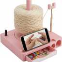 Portable Multi-Functional Yarn Holder Spinner with Phone Stand, Detachable Yarn Spool Box & Crochet Accessories Organizer for Knitting Lovers (Pink)