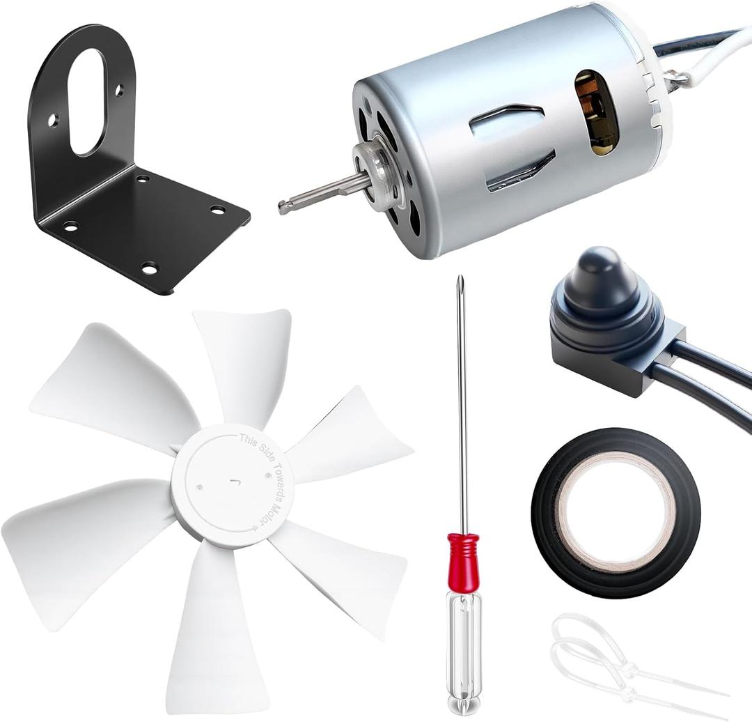 Upgraded 6" White RV Vent Fan Blade with 12V D-Shaft Motor Kit, with ON/OFF Switch, Mounting Bracket, Screwdriver & Black Insulating Tape, Compatible with Heng's, Elixir, Ventline, Jensen