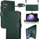 iCoverCase for Samsung Galaxy S23 FE Wallet Case with Card Holder, Kickstand Feature PU Leather Case with Adjustable Crossbody Lanyard Magnetic Clasp Zipper Pocket Flip Cover (Green)