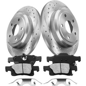 Rear Brake Pads and Rotors Kit Compatible with 2011-2020 Jeep Grand Cherokee, 2011-2020 Dodge Durango| Low Dust Noise Free-Drilled Slotted Brake Rotors Kit | 53061 & D1498-8698/329.9mm(13in)