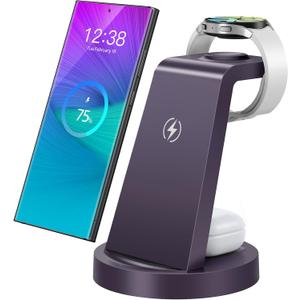 Wireless Charger for Samsung: 3 in 1 Wireless Charging Station for Samsung Galaxy Watch 8 7 6 5 4 3 Pro Classic Galaxy Buds - Purple