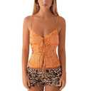 Ythomm Women Sequin Cami Tank Tops Sparkle Rhinestone Sleeveless Camisole Tie Up Front Backless Y2k Crop Tops Summer Clubwear Orange S