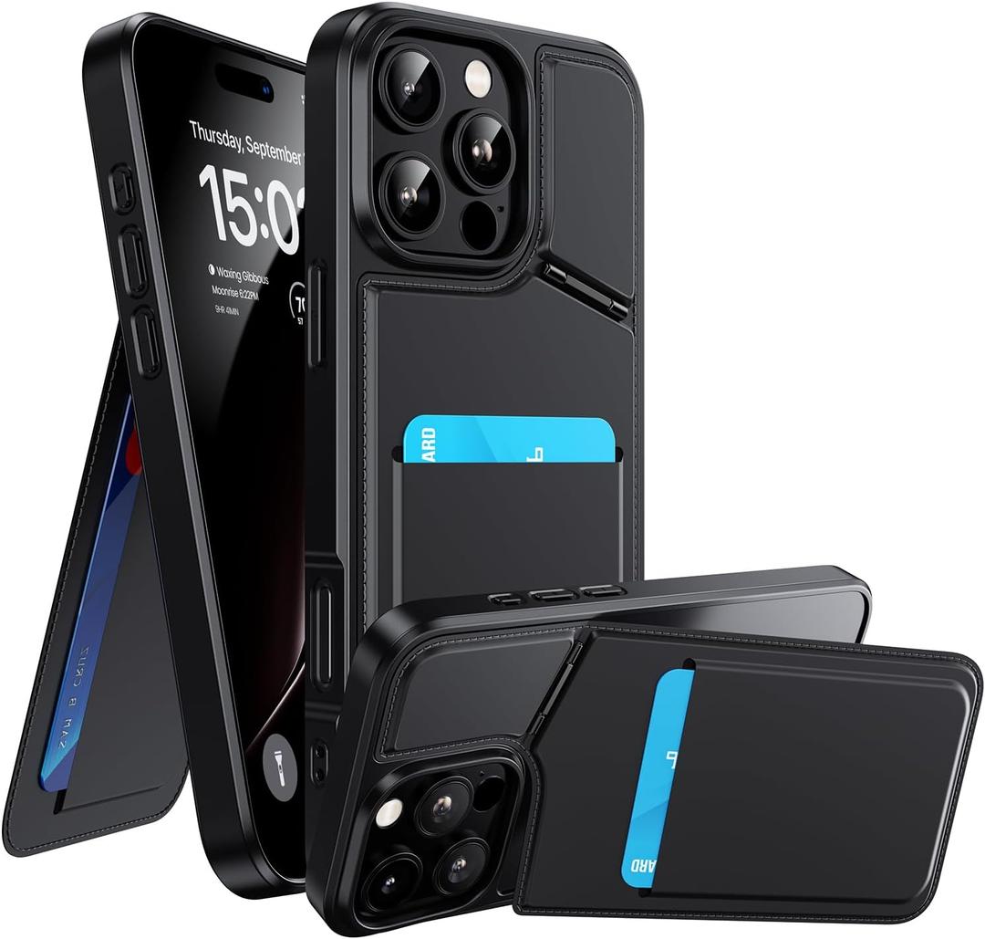 WSKEN for iPhone 16 Pro Wallet Case with Stand-RFID 2 Card Holder Slot Hidden Kickstand Compatible with MagSafe Strong Magnetic PU Leather Slim Shockproof Phone Cover,Black