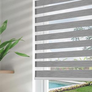 Joydeco Cordless Zebra Blinds for Windows, Dual Layer Free-Stop Zebra Shades Privacy Light Control for Day and Night, Light Filtering Sheer Blinds for Indoor Windows (22" W x 75" H,Grey)