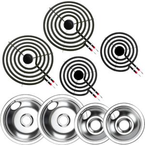 2*316048413(8") 2*316048414(6") Electric Stove Burner Drip Pans MP22YA Electric Range Burner Element Set MP15YA(6") MP21YA(8") Compatible with Frigidaire Kenmore Crosley Range Oven/Stove by Cenipar
