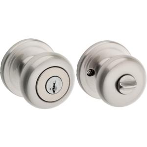 Kwikset Juno Entry Door Knob with Lock and Key, Secure Keyed Handle Exterior, Front Entrance and Bedroom, Satin Nickel, Pick Resistant SmartKey Rekey Security and Microban, 2 (Pack of 1)