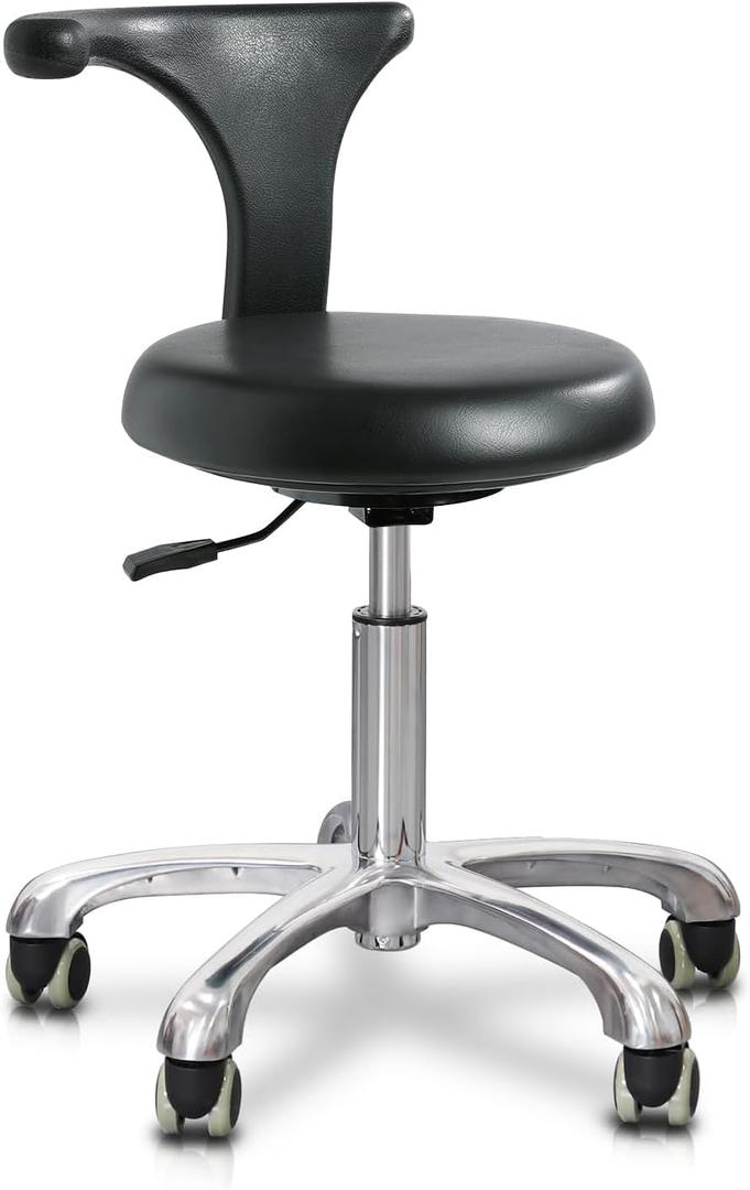 Standard Rolling Stool with Backrest Dental Nurse Chair Height Adjustable Stool Drafting Chair for Office Kitchen Clinic and Lab-Black