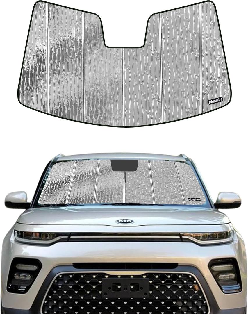 Pigenius Windshield Sunshade for Kia Soul 2020-2025 (Gen 3 / Chassis SK3) GT-Line, Reversible Silver/Black