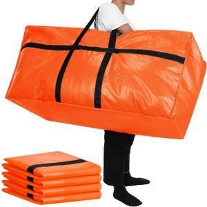 Windyun 4 Pack 57 Gallon Extra Large Storage Bags XXL Moving Bags with Zipper Handles Heavy Duty Jumbo Big Totes Box for Halloween Skeleton 4-12 Feet Christmas Tree Storage College Dorm Cloth (Orange)