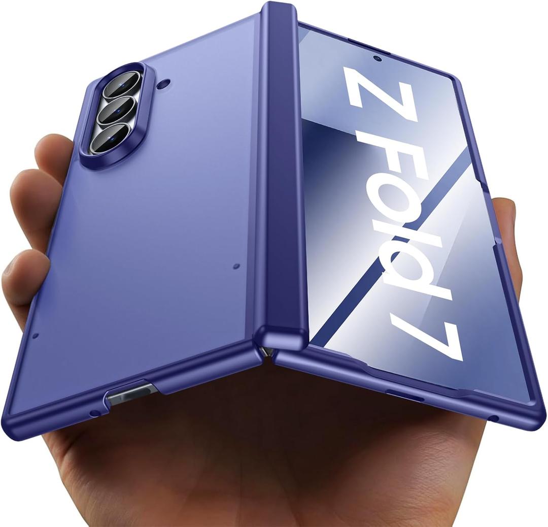 for Samsung Galaxy Z Fold 7 Case with Screen Protector & Builtin Hinge Protection, Skin Feel Ultra Thin Stylish Translucent Matte PC, Wireless Charging Durable Shockproof Cover for Z Fold 7Blue