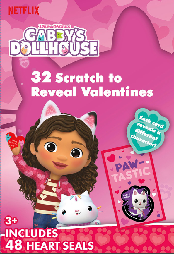 Valentine's Day Gabby's Dollhouse Valentines - 32 Valentines + Stickers & Seals 2 Pack