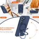 Liquid Silicone Case for Samsung Galaxy S23 Plus with Magnetic Stand, Mil-Grade Drop Shockproof, Full Camera Protection Anti-Scratch Microfiber Lining Silicone Phone case, Dark Blue