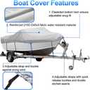 SPORTYOUTH Boat Cover 17-19ft, Trailerable Boats Covers Waterproof UV Protection 210D Oxford Fabric Fit V-Hull Tri-Hull Fish & Ski Boat Pro-Style Runabouts Bass Boats, 17'-19' Long 102" Wide