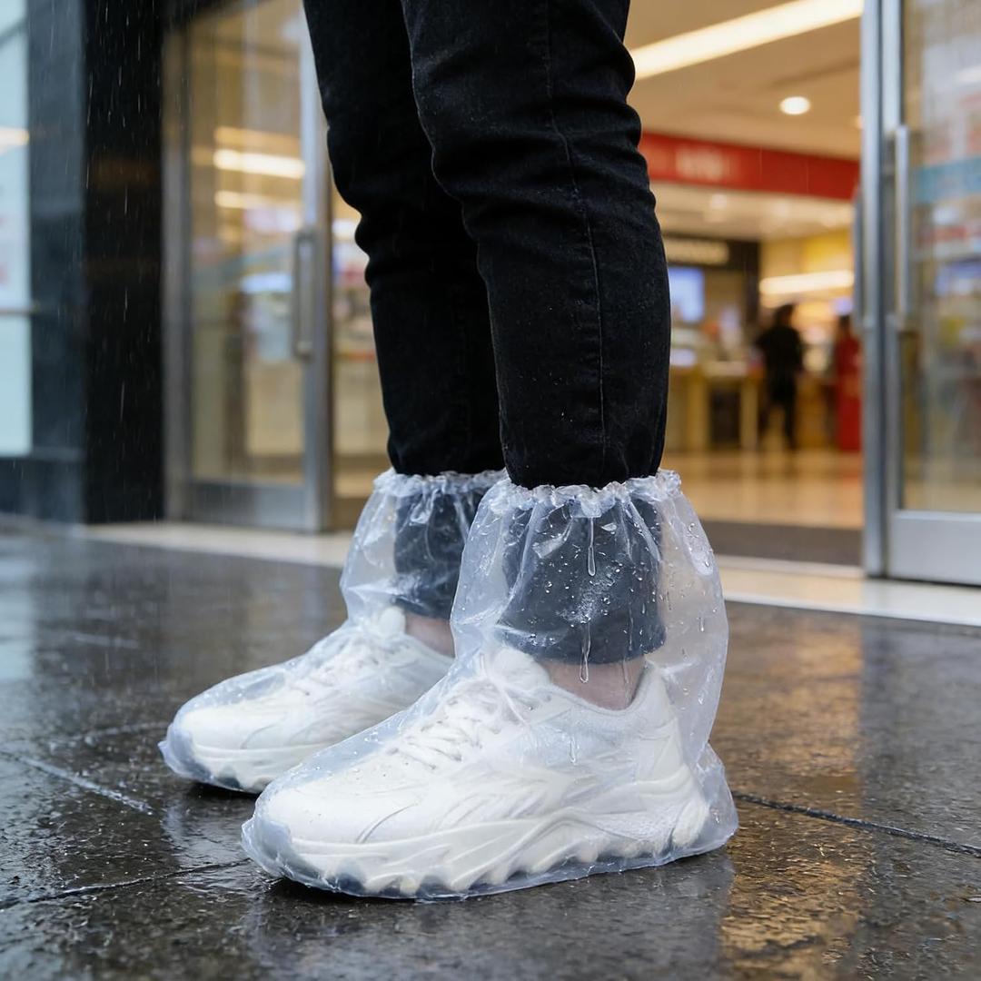 12 Pcs Waterproof Shoe Covers for Rain, Non-Slip Disposable Rain Shoe Covers, Plastic Shoe Ponchos, Thickened PE Material Boot Covers for Men and Women (Clear)