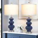 26" Blue Table Lamp Set of 2 with Rotary Control, Ceramic Table Lamps Classic Beside Lamps Nightstand Lamp Modern Table Lamp for Living Room,LED Bulbs Included