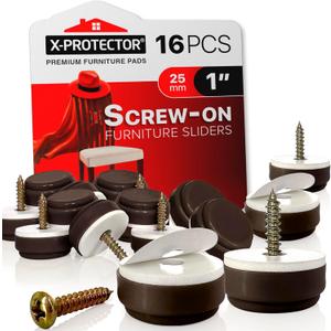 Chair Glides X-PROTECTOR  16 PCS 1" Furniture Glides  Screw-On Chair Sliders  Premium Chair Leg Floor Protectors  Slide Furniture Effortlessly on All Floor Types with Small Furniture Sliders! (1 inch (16 pieces) - Brown)