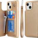 Cavor for iPhone 14 Plus Case Wallet with Card Holder,for iPhone 14 Plus Wallet Phone Case for Women,Stand Credit Card Holder Shockproof Cover for Men- Golden
