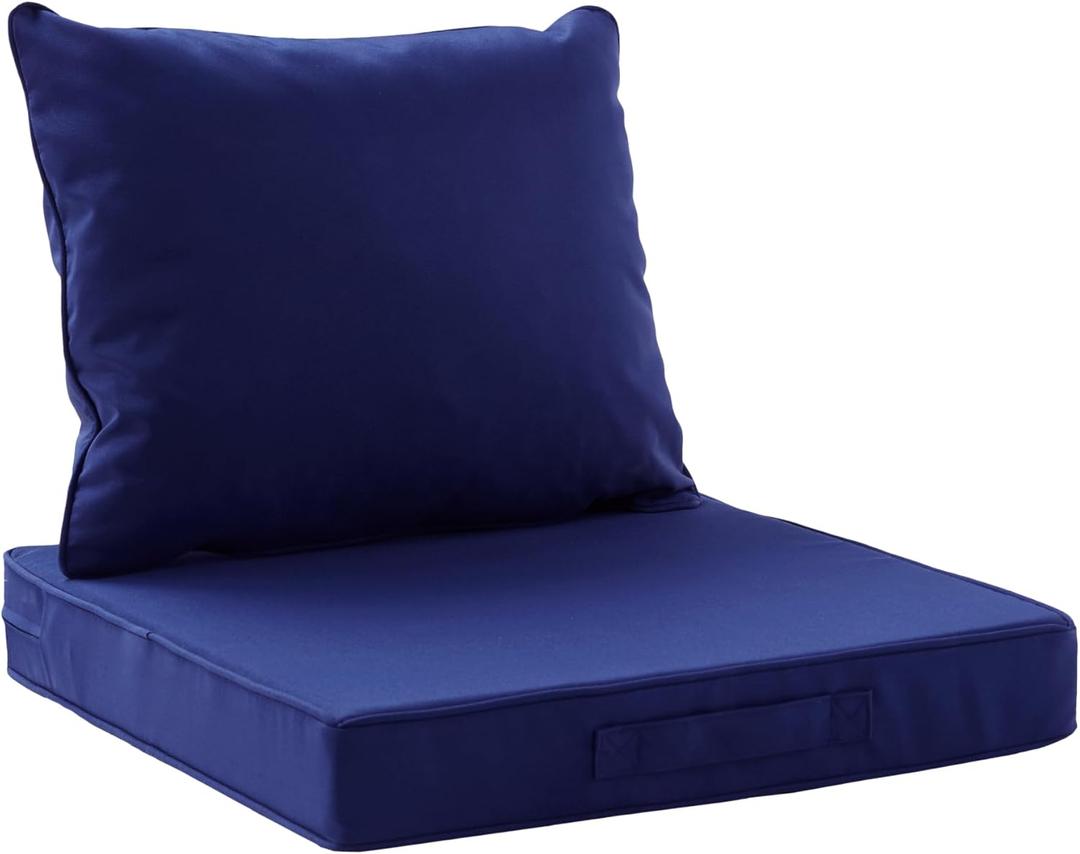 Codi Outdoor Chair Cushions for Patio Furniture 22x22, Waterproof Deep Seat Cushion Replacement for Outside Chairs, Couch, Sofa, Washable Removable Cover with Handle & Adjustable Straps, Navy Blue
