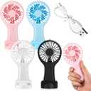 Woanger 4 Pcs Mini Handheld Fan Bulk 3 Speed USB Electric Battery Operated Small Portable Pocket Fan with Data Cable and Mounting Base Summer Gift for Wedding Camping Travel(White, Pink, Blue, Black)