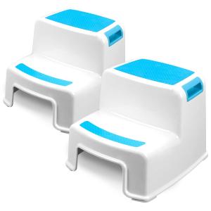 Two Step Kids Step Stools - 2 Pack, Blue - Child, Toddler Safety Steps for Bathroom, Kitchen and Toilet Potty Training - Non Slip Feet, Textured Friction Grip, Carrying Handle, Stackable Two Step Kids Step Stools - 2 Pack, Blue - Child, Toddler Safety Steps for Bathroom, Kitchen and Toilet Potty Training - Non Slip Feet, Textured Friction Grip, Carrying Handle, Stackable