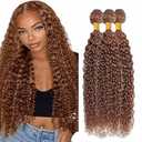 Color 30 Human Hair Bundles Curly Wave 14 16 18 Inch Light Brown Bundles Curly Wave Human Hair Extensions Color Brown Unprocessed Brazilian Virgin 50G Per Bundle 150g