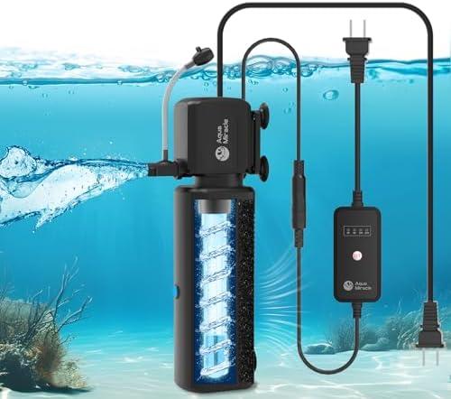 AquaMiracle Aquarium Filter with U - V Light & Filter Sponge, Fish Tank Filter with Timer for Green Water, Turtle Filter with Aeration & Rainfall Mode for Aquarium 10-30 Gallon