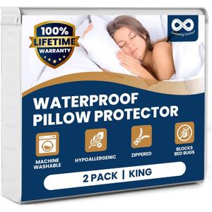 100% Stain Resistant & Waterproof King Size Pillow Protectors with Zipper Set of 2 - Bed Bug & Dust Mite Proof White Pillowcases - Breathable, Comfortable Pack of Covers for Pillows, 20 x 36 Inches